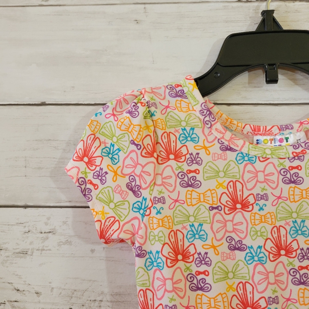 Dot Dot Smile Pink Purple Multicolor Bows Print‎ Toddler Kids Dress Size 2T - Picture 4 of 10
